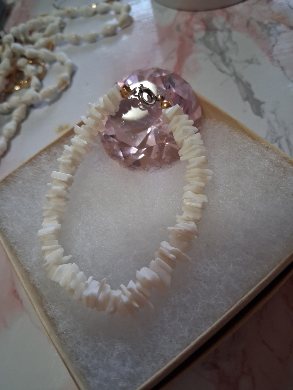 Delicate White Shell Chip Bracelet with Gold Accents - Women's Jewelry